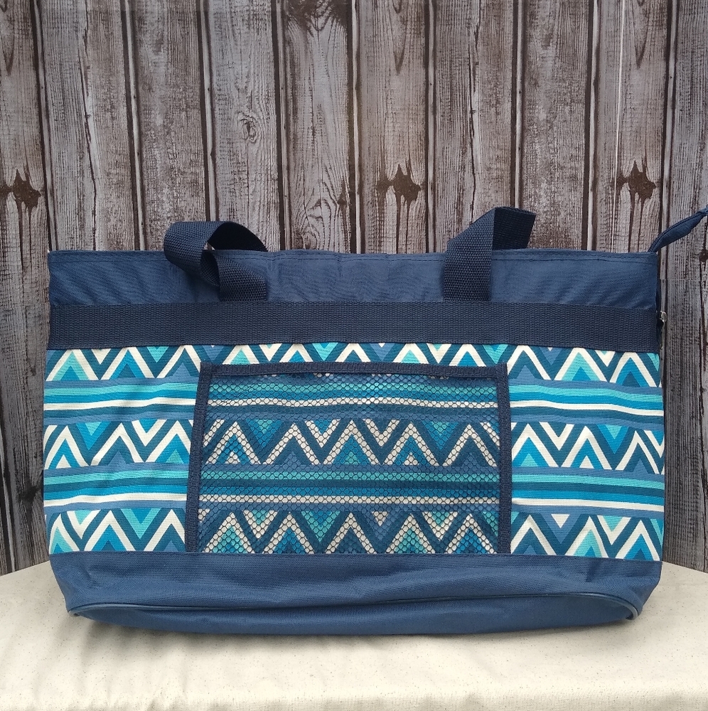 Blue Nylon Waterproof Tote Diaper Bag 2 Compartment Large